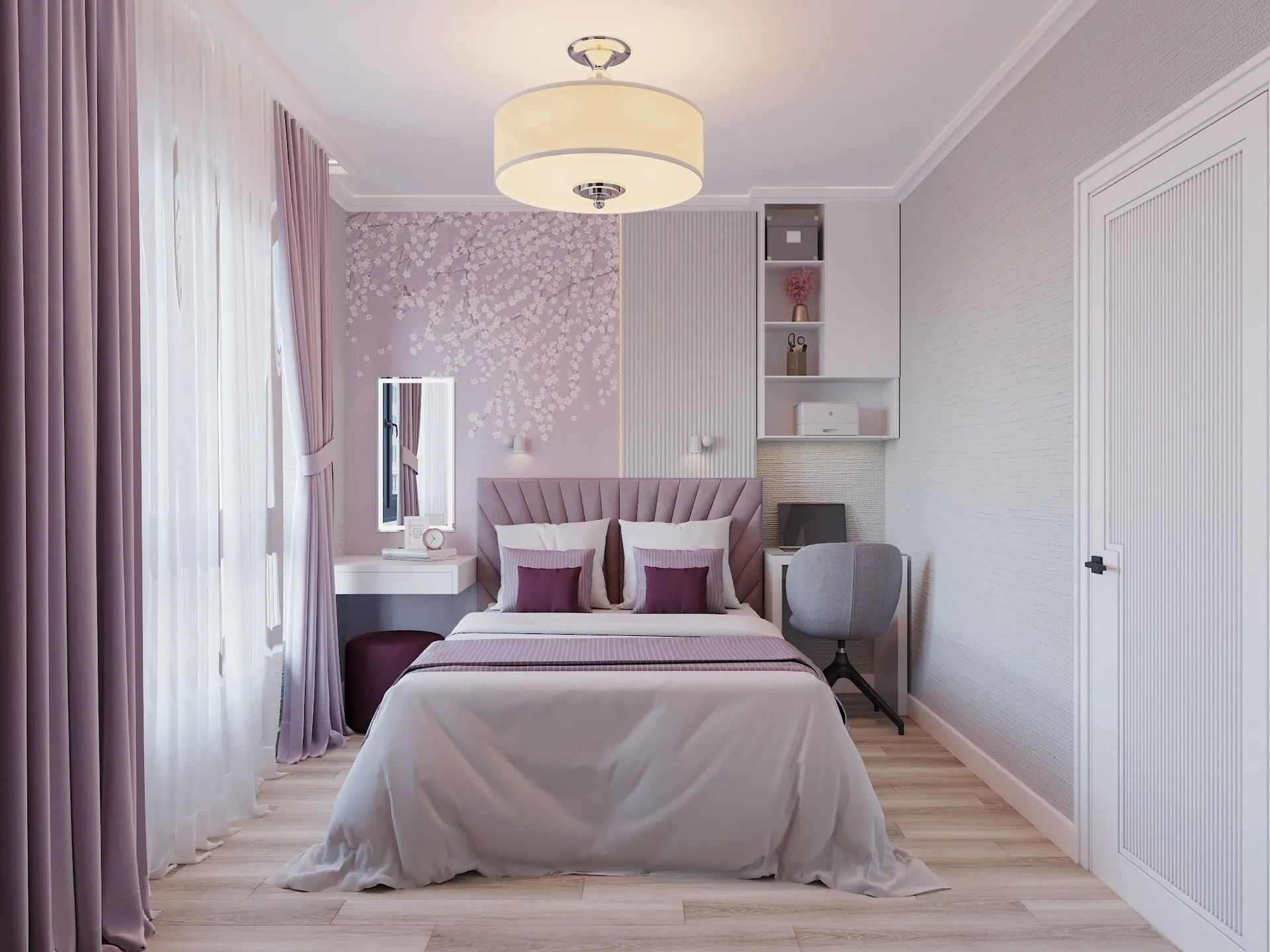 "Уютная спальня в современном стиле с светлыми тонами и функциональным освещением в ЖК «Алтуфьевское 53»"