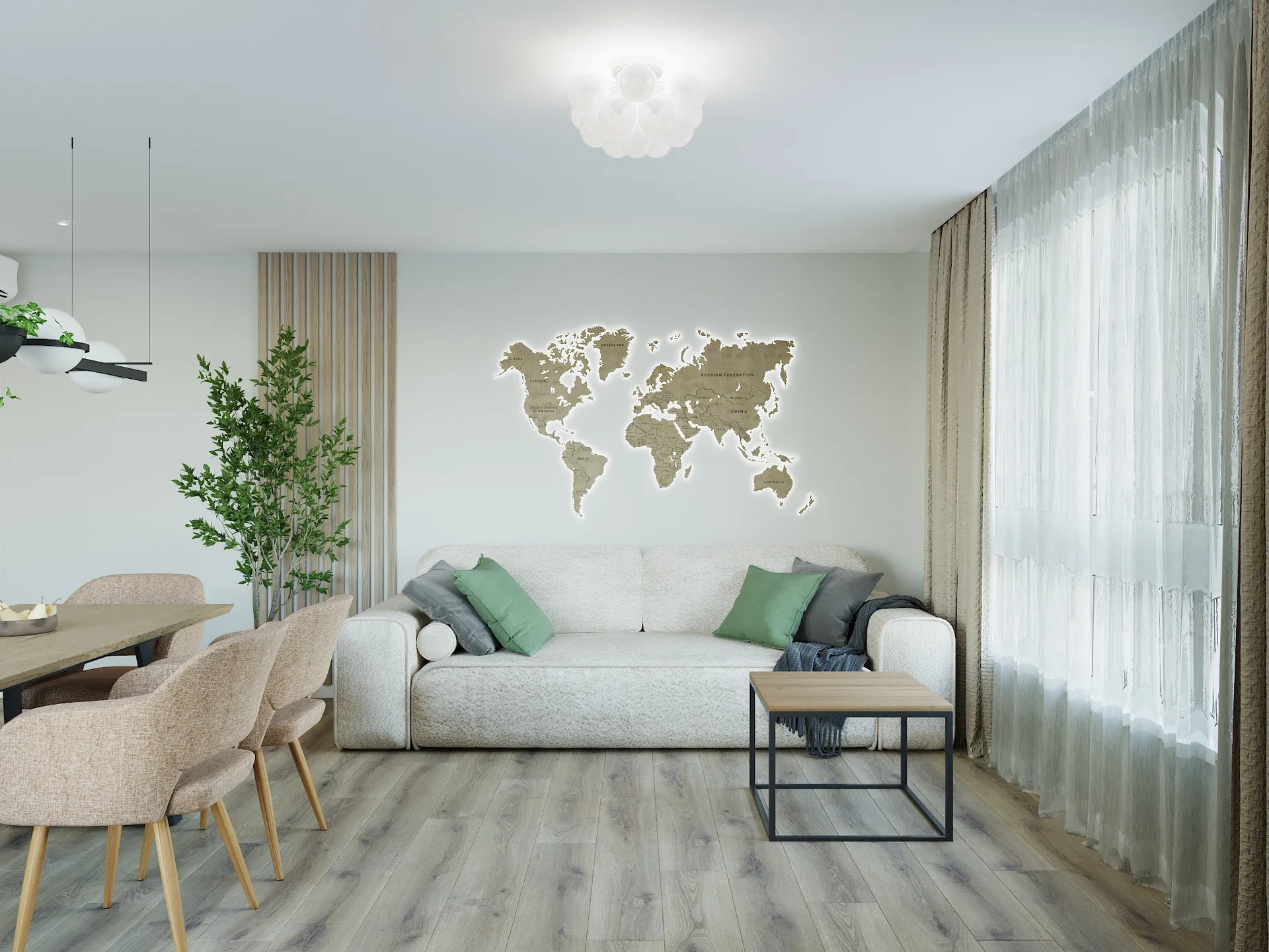 "Гостиная в современном стиле с уютной зоной отдыха и большим окном в ЖК «Открытый парк»"